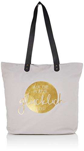 Grafik-Werkstatt Damen Grafik Werkstatt Shopper Damen Tasche Shopping Bag Leinen grau gold gl cklich Indi, Grau, 47,5x39x47,5 cm (B x H T) EU von Grafik-Werkstatt