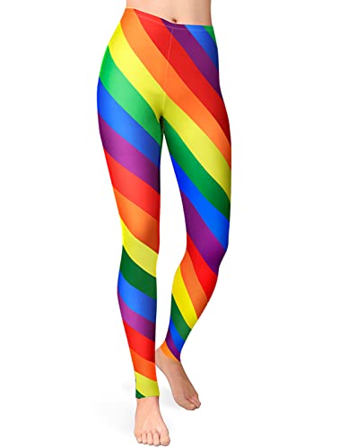 GRAJTCIN Damen-Leggings mit Regenbogenstreifen, dehnbar, Workout-Hose, hässliche Weihnachtsleggings für Halloween, Party, Cosplay, Regenbogen, S von GRAJTCIN