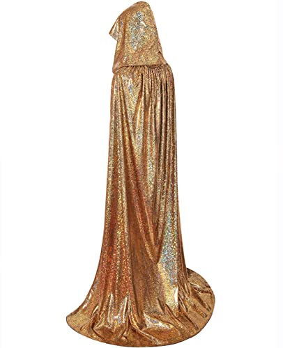 GRAJTCIN Goldener Umhang mit Kapuze für Damen, Halloween, volle Länge, mit Kapuze, Schlangenkostüm, glänzende Pailletten, Karneval, Party, 150 cm, goldfarben von GRAJTCIN