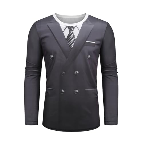 GRAJTCIN Herren 3D-Druck Simulieren Lustiges Anzug-Set Zweireihiger Schwarzer Smoking Langarm T-Shirt Anzug (Zweireihig, X-Large) von GRAJTCIN