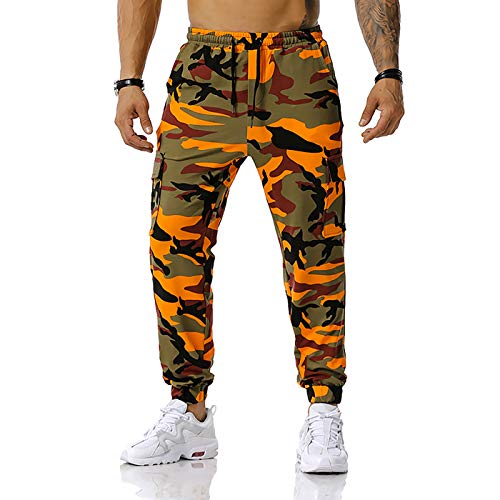 GRAJTCIN Lässige Camouflage-Jogginghose für Herren, leicht, Wandern, Outdoor, Sweathose, Streetwear-Hose für Herren, Orange/Abendrot im Zickzackmuster (Sunset Chevron), Groß von GRAJTCIN