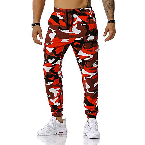 GRAJTCIN Herren Casual Camouflage Jogger Elastische Taille Sweatpants - Rot - Groß von GRAJTCIN