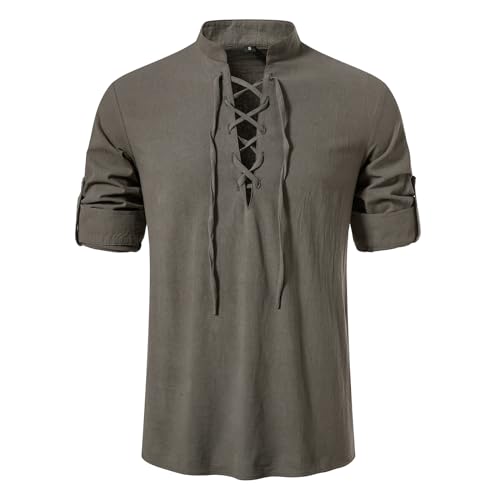 GRAJTCIN Langarm Halloween Mittelalter Piratenhemd für Herren Renaissance Wikinger Steampunk Kleidung Piratenkostüm Ren Faire Kostüm Retro Shirts für Herren Tiefgrau M von GRAJTCIN