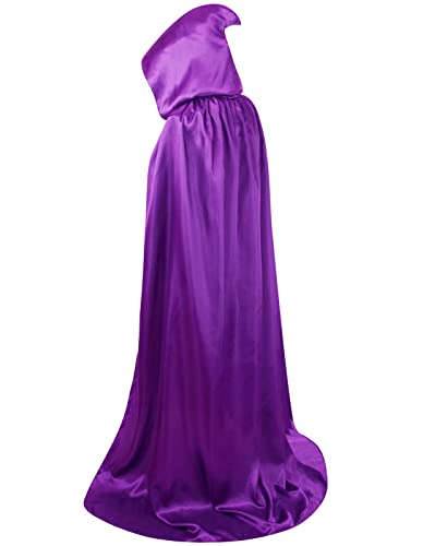 GRAJTCIN Unisex Erwachsene Kapuzenumhang volle Länge Halloween Weihnachten Kostüm Party Umhang Größe 109,2 cm bis 170,2 cm, Violett, 170 cm von GRAJTCIN