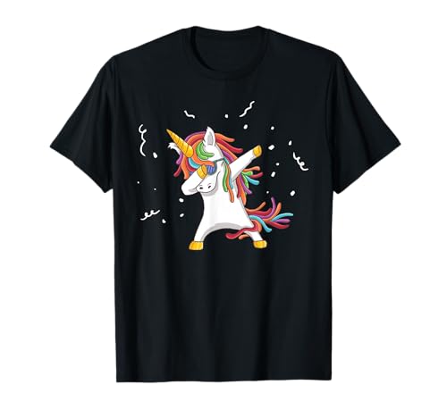 GRAKIMO Einhorn Dab Dabbing Unicorn T-Shirt, Unisex Erwachsene und Kinder, Schwarz, S, Cartoon, Party, T-Shirt von GRAKIMO Einhorn