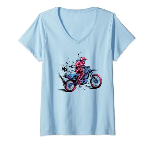 Damen Motocross Frauen Motorrad Biker Motorsport T-Shirt mit V-Ausschnitt Damen Motocross Frauen Motorrad Biker Motorsport T-Shirt mit V-Ausschnitt von GRAKIMO Motorrad