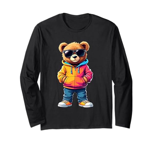 Coole Teddybär Grafik Herren Damen Jungen Mädchen Teddy Langarmshirt von GRAKIMO Teddy Bear Streetwear