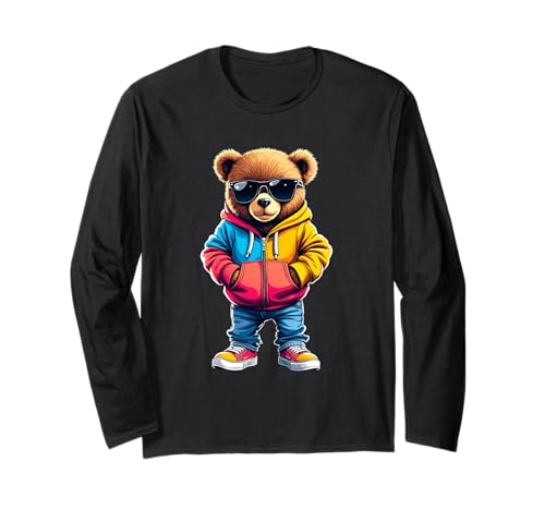 Coole Teddybär Grafik Herren Damen Jungen Mädchen Teddy Langarmshirt von GRAKIMO Teddy Bear Streetwear