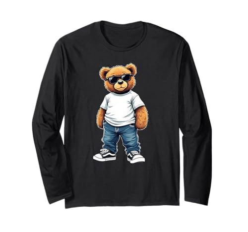 Coole Teddybär Grafik Herren Damen Jungen Mädchen Teddy Langarmshirt von GRAKIMO Teddy Bear Streetwear