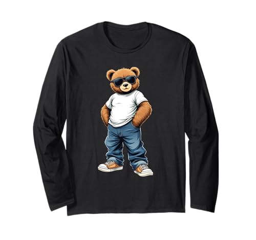 Coole Teddybär Grafik Herren Damen Jungen Mädchen Teddy Langarmshirt von GRAKIMO Teddy Bear Streetwear