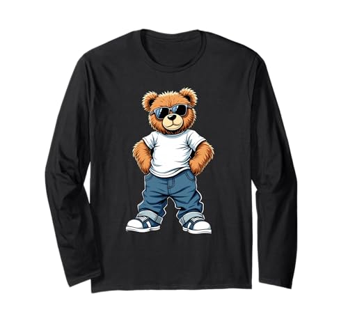 Coole Teddybär Grafik Herren Damen Jungen Mädchen Teddy Langarmshirt von GRAKIMO Teddy Bear Streetwear