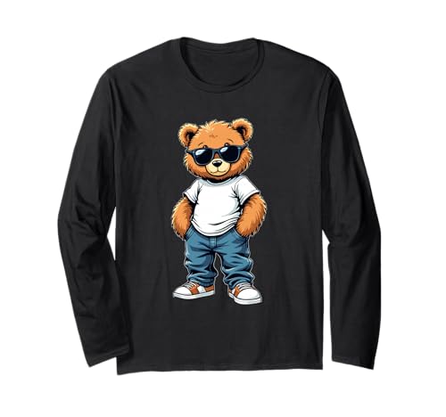 Coole Teddybär Grafik Herren Damen Jungen Mädchen Teddy Langarmshirt von GRAKIMO Teddy Bear Streetwear