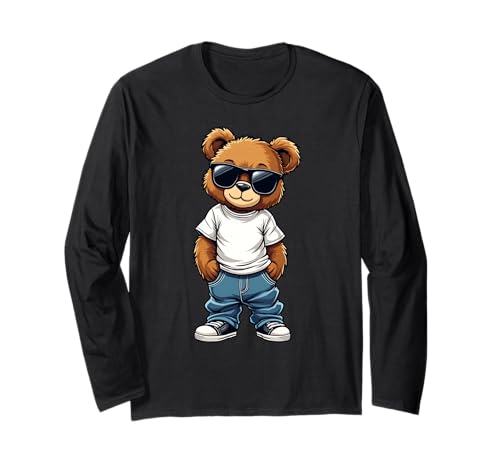 Coole Teddybär Grafik Herren Damen Jungen Mädchen Teddy Langarmshirt von GRAKIMO Teddy Bear Streetwear