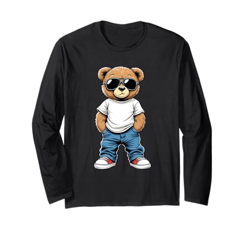 Coole Teddybär Grafik Herren Damen Jungen Mädchen Teddy Langarmshirt von GRAKIMO Teddy Bear Streetwear