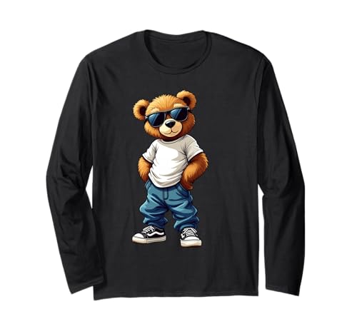 Coole Teddybär Grafik Herren Damen Jungen Mädchen Teddy Langarmshirt von GRAKIMO Teddy Bear Streetwear