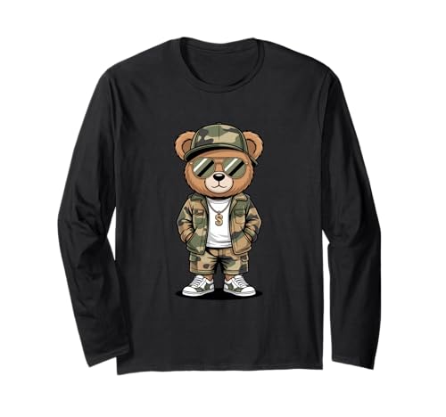 Coole Teddybär Grafik Herren Damen Jungen Mädchen Teddy Langarmshirt von GRAKIMO Teddy Bear Streetwear