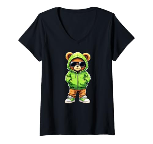 Damen Coole Teddybär Grafik Herren Damen Jungen Mädchen Teddy T-Shirt mit V-Ausschnitt von GRAKIMO Teddy Bear Streetwear