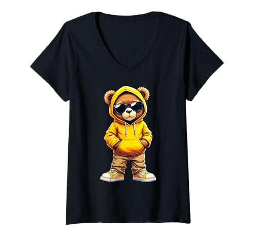 Damen Coole Teddybär Grafik Herren Damen Jungen Mädchen Teddy T-Shirt mit V-Ausschnitt von GRAKIMO Teddy Bear Streetwear