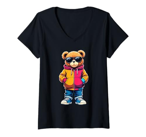 Damen Coole Teddybär Grafik Herren Damen Jungen Mädchen Teddy T-Shirt mit V-Ausschnitt von GRAKIMO Teddy Bear Streetwear
