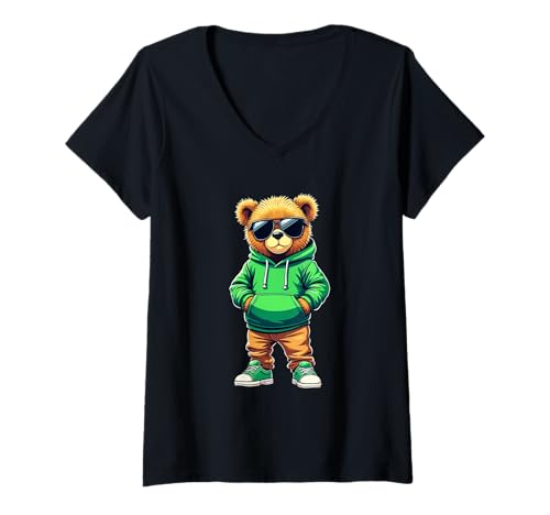 Damen Coole Teddybär Grafik Herren Damen Jungen Mädchen Teddy T-Shirt mit V-Ausschnitt von GRAKIMO Teddy Bear Streetwear