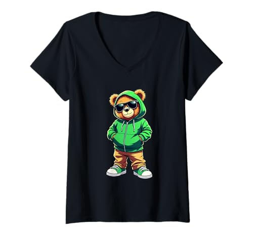 Damen Coole Teddybär Grafik Herren Damen Jungen Mädchen Teddy T-Shirt mit V-Ausschnitt von GRAKIMO Teddy Bear Streetwear