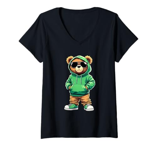 Damen Coole Teddybär Grafik Herren Damen Jungen Mädchen Teddy T-Shirt mit V-Ausschnitt von GRAKIMO Teddy Bear Streetwear