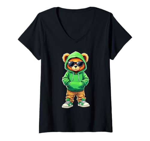 Damen Coole Teddybär Grafik Herren Damen Jungen Mädchen Teddy T-Shirt mit V-Ausschnitt von GRAKIMO Teddy Bear Streetwear