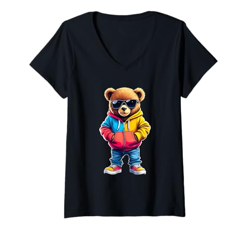 Damen Coole Teddybär Grafik Herren Damen Jungen Mädchen Teddy T-Shirt mit V-Ausschnitt von GRAKIMO Teddy Bear Streetwear