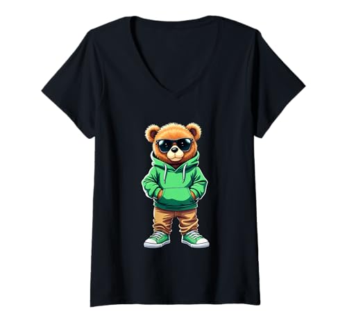 Damen Coole Teddybär Grafik Herren Damen Jungen Mädchen Teddy T-Shirt mit V-Ausschnitt von GRAKIMO Teddy Bear Streetwear