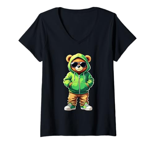 Damen Coole Teddybär Grafik Herren Damen Jungen Mädchen Teddy T-Shirt mit V-Ausschnitt von GRAKIMO Teddy Bear Streetwear