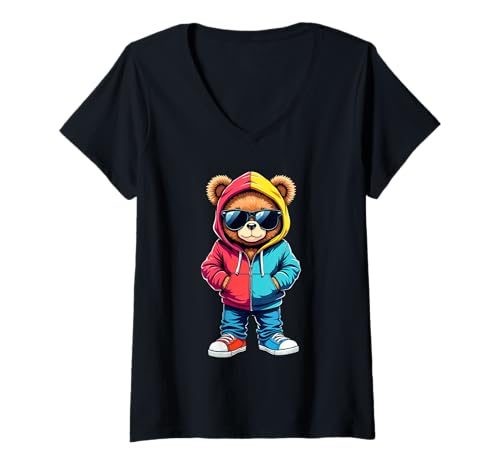 Damen Coole Teddybär Grafik Herren Damen Jungen Mädchen Teddy T-Shirt mit V-Ausschnitt von GRAKIMO Teddy Bear Streetwear
