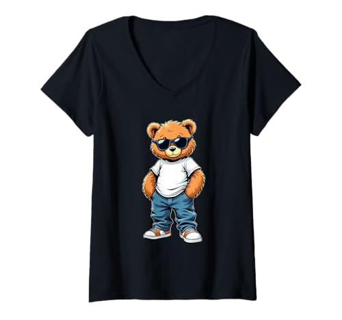 Damen Coole Teddybär Grafik Herren Damen Jungen Mädchen Teddy T-Shirt mit V-Ausschnitt von GRAKIMO Teddy Bear Streetwear