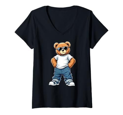 Damen Coole Teddybär Grafik Herren Damen Jungen Mädchen Teddy T-Shirt mit V-Ausschnitt von GRAKIMO Teddy Bear Streetwear
