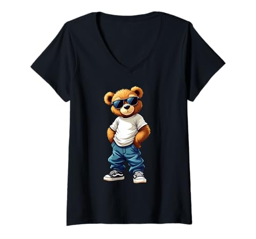 Damen Coole Teddybär Grafik Herren Damen Jungen Mädchen Teddy T-Shirt mit V-Ausschnitt von GRAKIMO Teddy Bear Streetwear