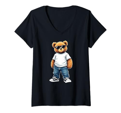 Damen Coole Teddybär Grafik Herren Damen Jungen Mädchen Teddy T-Shirt mit V-Ausschnitt von GRAKIMO Teddy Bear Streetwear