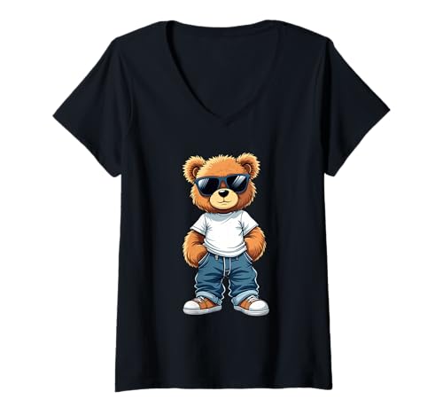 Damen Coole Teddybär Grafik Herren Damen Jungen Mädchen Teddy T-Shirt mit V-Ausschnitt von GRAKIMO Teddy Bear Streetwear