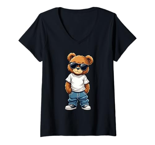 Damen Coole Teddybär Grafik Herren Damen Jungen Mädchen Teddy T-Shirt mit V-Ausschnitt von GRAKIMO Teddy Bear Streetwear