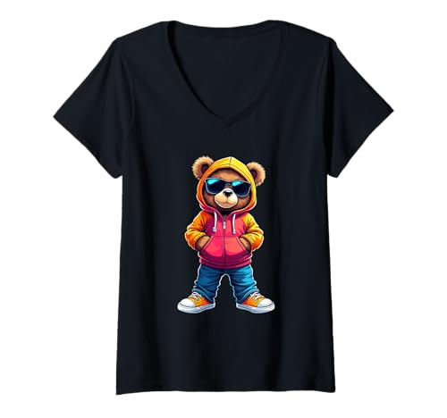 Damen Coole Teddybär Grafik Herren Damen Jungen Mädchen Teddy T-Shirt mit V-Ausschnitt von GRAKIMO Teddy Bear Streetwear