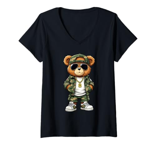 Damen Coole Teddybär Grafik Herren Damen Jungen Mädchen Teddy T-Shirt mit V-Ausschnitt von GRAKIMO Teddy Bear Streetwear