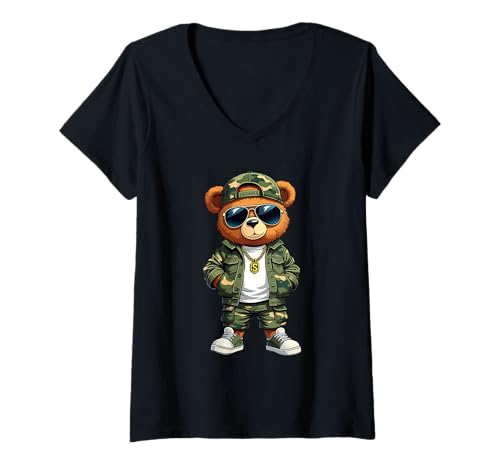 Damen Coole Teddybär Grafik Herren Damen Jungen Mädchen Teddy T-Shirt mit V-Ausschnitt von GRAKIMO Teddy Bear Streetwear