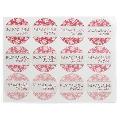 Packung mit 12 farbigen Lippenbalsam-Aufklebern | pflanzliches Design | 2,7 cm Durchmesser | Rot- und Rosatöne | professionelle Verwendung | robust und hochwertig von GRAN VELADA