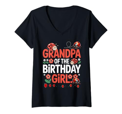 Damen Liebenswerter Marienkäfer für Familien, Marienkäfer, für Damen T-Shirt mit V-Ausschnitt Damen Liebenswerter Marienkäfer für Familien, Marienkäfer, für Damen T-Shirt mit V-Ausschnitt von GRANDPA OF THE BIRTHDAY GIRL Ladybug