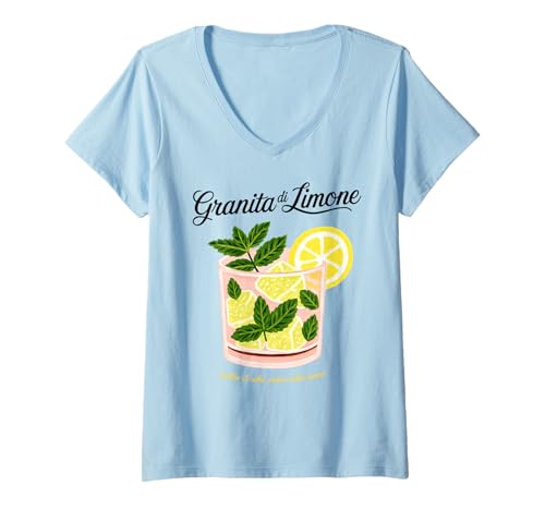 Damen Granita DI Limone X Zitronen EIS Lemon Limone Italia Gelato T-Shirt mit V-Ausschnitt Damen Granita DI Limone X Zitronen EIS Lemon Limone Italia Gelato T-Shirt mit V-Ausschnitt von GRANITA DI LIMONE X Sotto il sole, mano nella mano