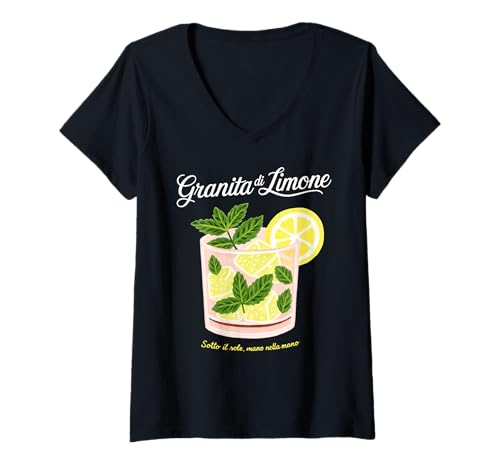 Damen Granita DI Limone X Zitronen EIS Lemon Limone Italia Gelato T-Shirt mit V-Ausschnitt Damen Granita DI Limone X Zitronen EIS Lemon Limone Italia Gelato T-Shirt mit V-Ausschnitt von GRANITA DI LIMONE X Sotto il sole, mano nella mano