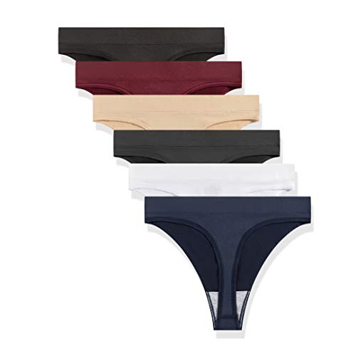 GRANKEE String Tanga Damen Unsichtbarer High Taille Tief Sitzender String Tangas Frauen 6 Pack(BWSNRG 6 Pack M) von GRANKEE