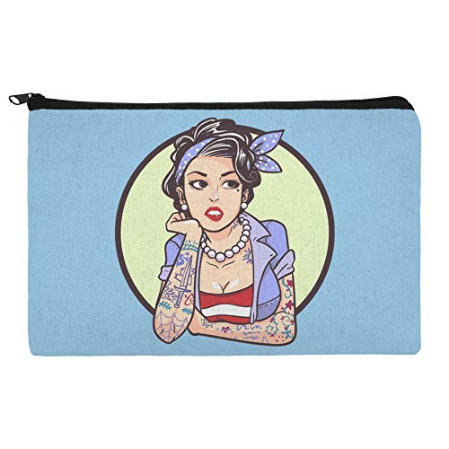 Rockabilly Retro Pin Up Girl With Tattoos Makeup Cosmetic Bag Organizer Pouch von GRAPHICS & MORE