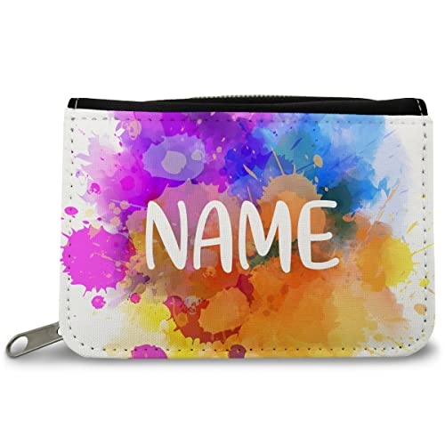 GRAVURZEILE Bedruckte Geldbörse - Color Splash Design - Personalisiert mit Name - Geschenk für Kinder & Teenager für Taschengeld Fahrkarte - für Jungen Mädchen zum Geburtstag - Farbe: Color Splash V2 von GRAVURZEILE