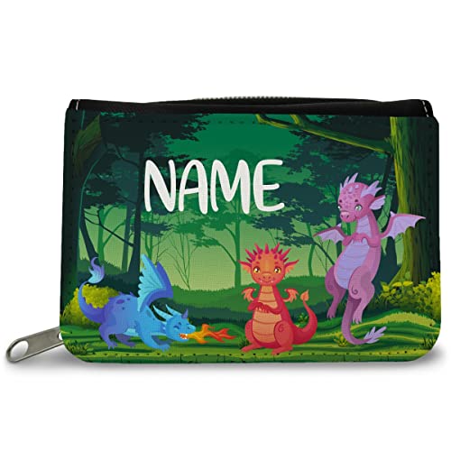 GRAVURZEILE Bedruckte Geldbörse - Drache Design - Personalisiert mit Name - Geschenk für Kinder & Teenager für Taschengeld Fahrkarte - für Jungen Mädchen Schüler zum Geburtstag Einschulung von GRAVURZEILE