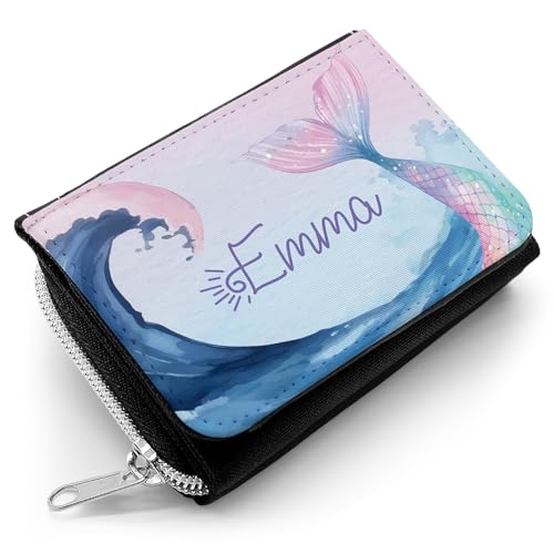 GRAVURZEILE Bedruckte Kinder Geldbörse - Meerjungfrau V2 - Personalisiert mit Namen - Portemonnaie mit Reißverschluss für Taschengeld & Fahrkarte - Geschenk zur Einschulung - Geldbeutel für Mädchen von GRAVURZEILE