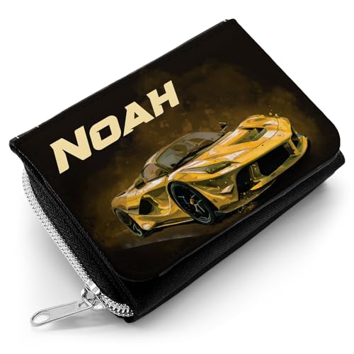 GRAVURZEILE Bedruckte Kinder Geldbörse - Rennwagen Gelb - Personalisiert mit Namen - Portemonnaie mit Reißverschluss für Taschengeld - Geschenk zur Einschulung - Geldbeutel für Jungen & Mädchen von GRAVURZEILE